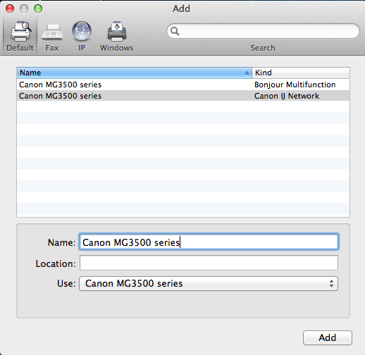 cannot use canon ij network tool on current version of mac
